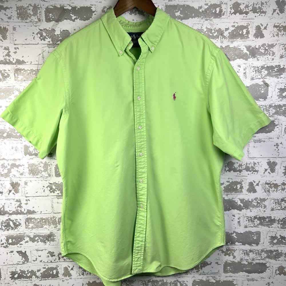 Vtg Polo Ralph Lauren Men's XL Button Down Shirt Lime Green Pink Pony Preppy Y2K